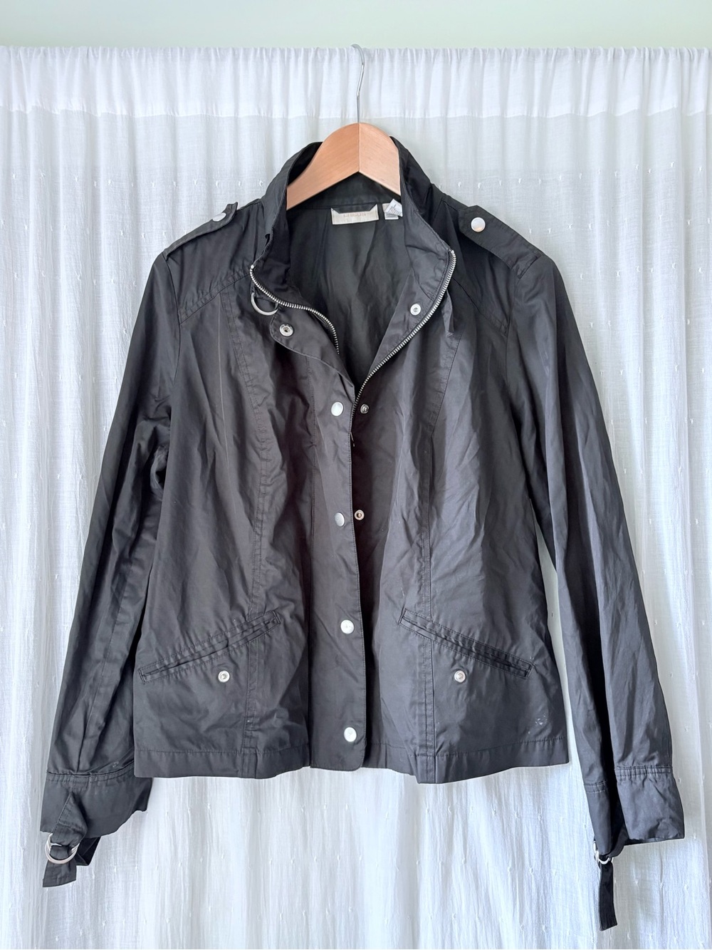 Chico's Black Utility Jacket with Snap Front